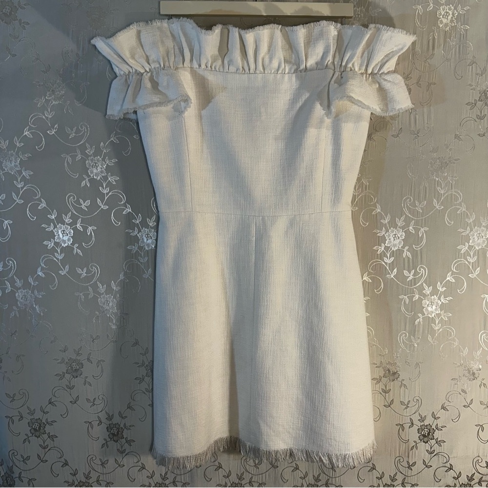 Rebecca Taylor Off-the-Shoulder White Ruffle Dress – Size 4 - Picture 7 of 15